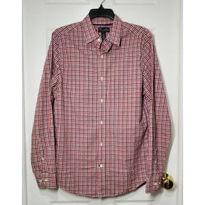 Gap Slim Fit Poplin Shirt Men’s MD Red Plaid Long Sleeve Button‑Down 100% Cotton